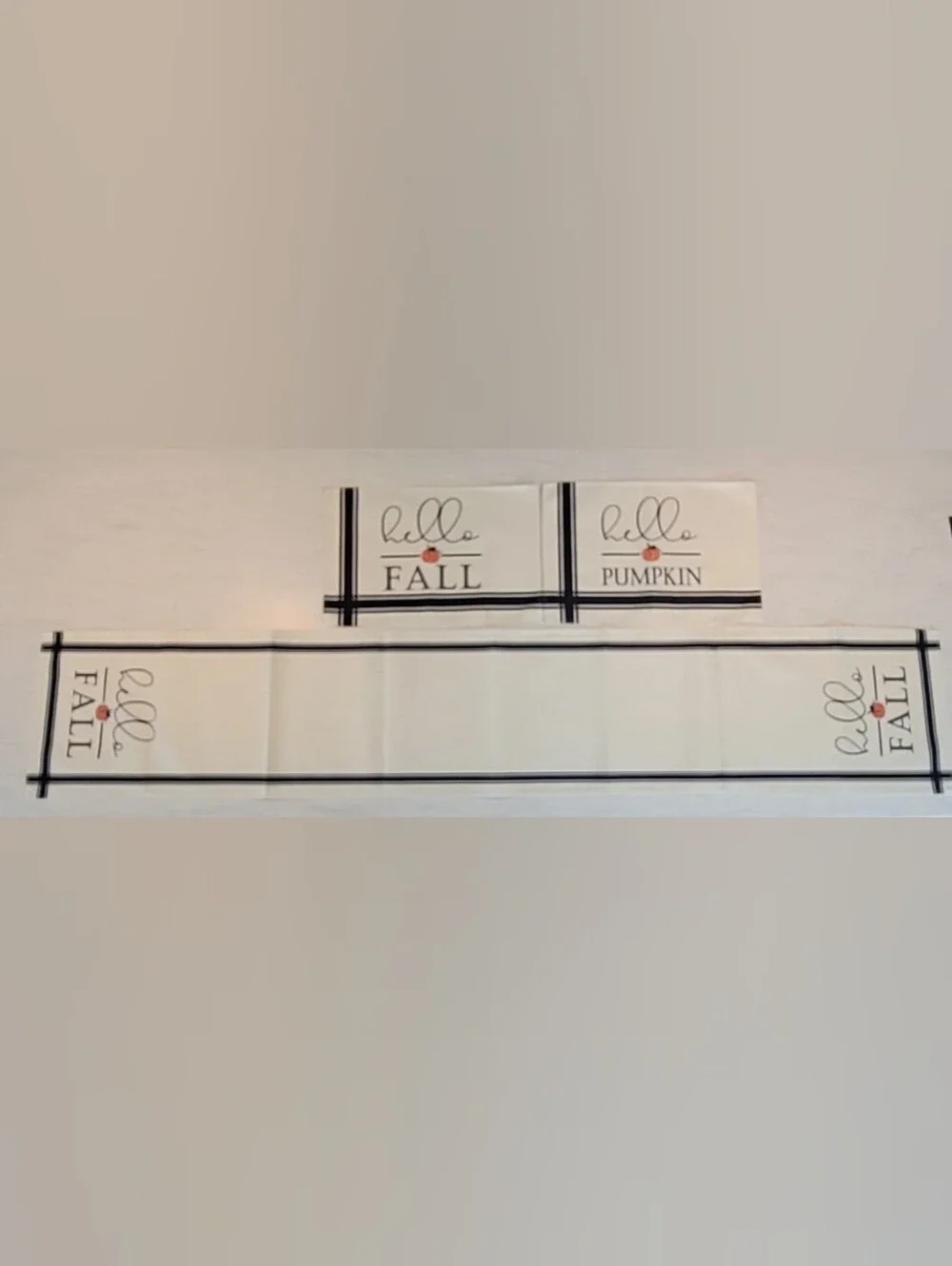 Hello Fall & Pumpkin Rectangular Table Runner & x2 Placematts - Cream and Black